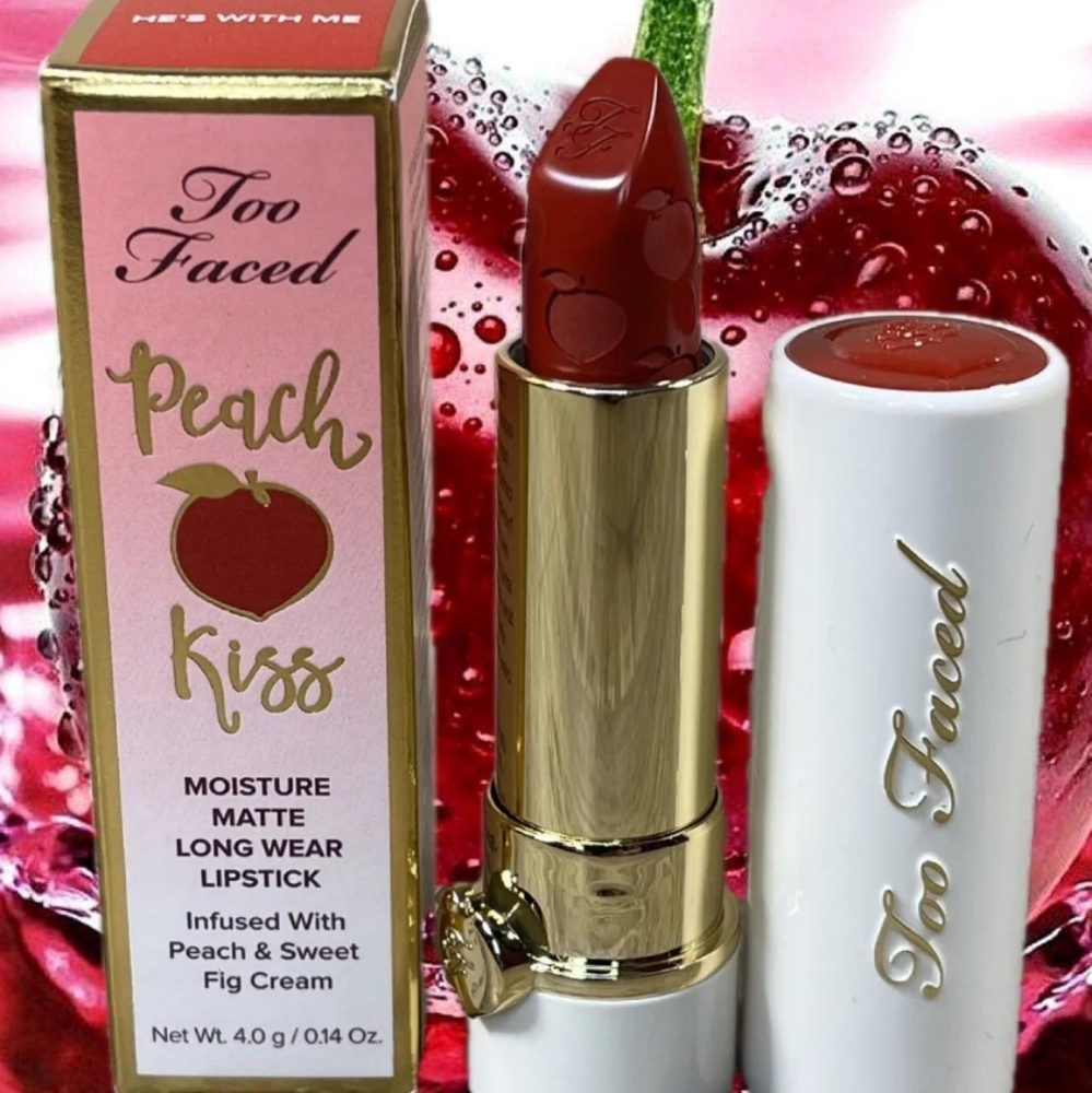 🧚‍♀️HE'S WITH ME Too Faced DISCONTINUED Peach Kiss Lipstick NWT - Picture 2 of 6